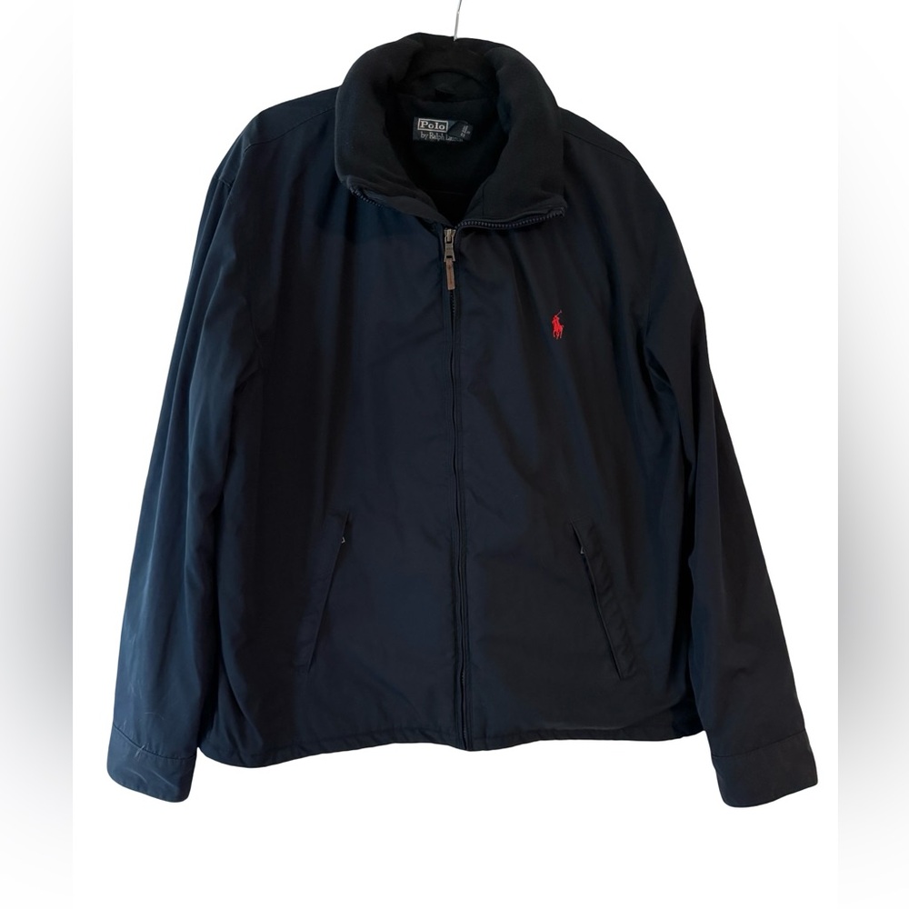 Vintage Polo Ralph Lauren Navy Bomber Jacket Fleece Lined XXL Fits XL